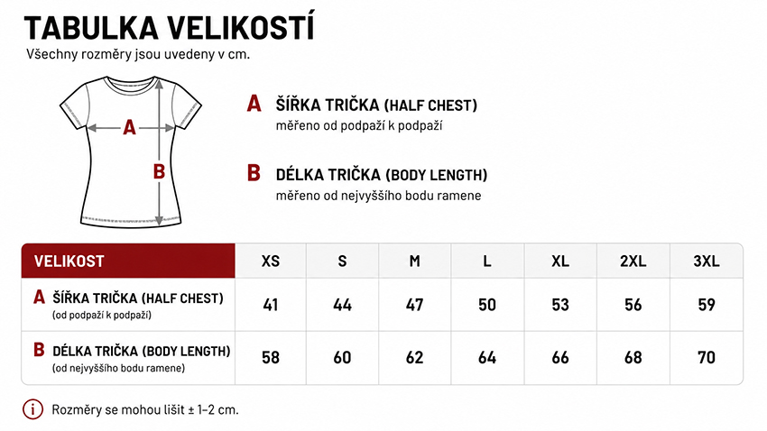 damska trika velikostni